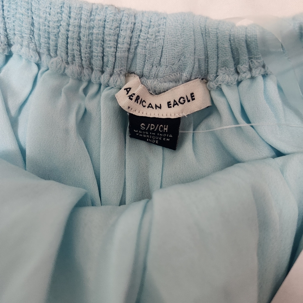 American Eagle Babydoll Romper Shorts Dress Womens Small Sky Blue Halter Beach - Picture 10 of 16